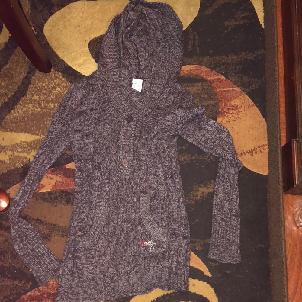 3/25 roxy sweater button up hoodie w pocket